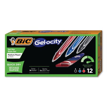Bic Gel-ocity Quick Dry Retractable Gel Pen, 0.7mm, Asstd Ink/Barrel, PK12 RGLCG11AST